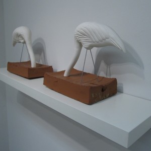 clay piece of swan type birds