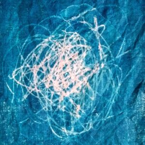 blue and white cyanotype print of dried grass