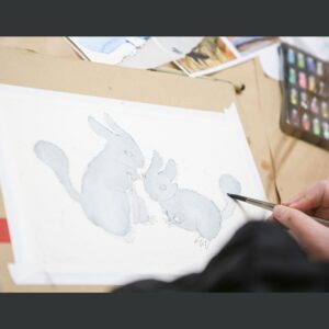 painting of light gray squirrels