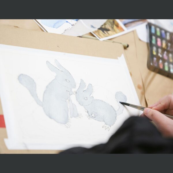 painting of light gray squirrels