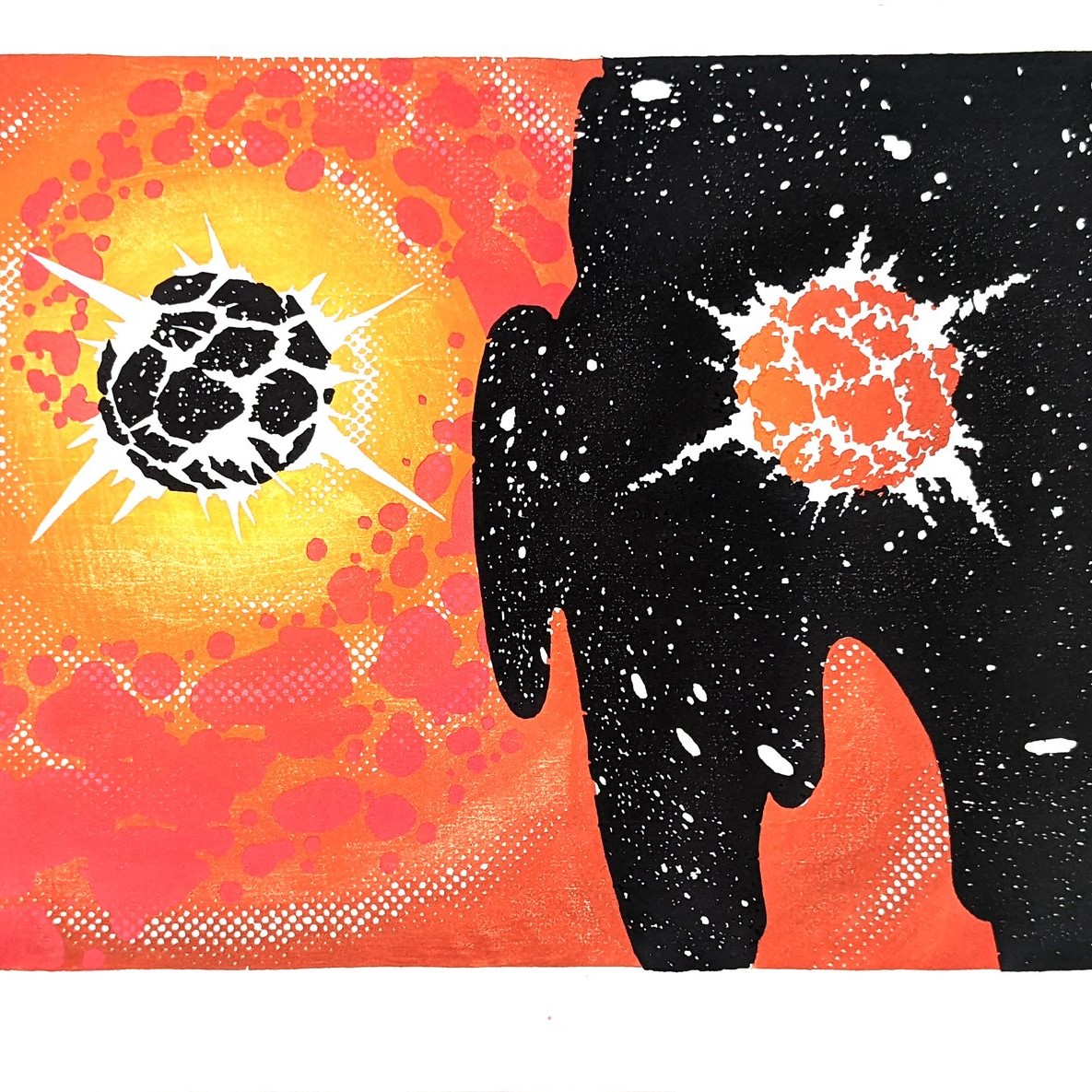 colorful mokuhanga woodblock print